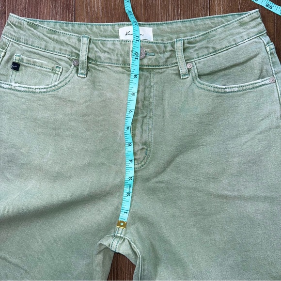 KanCan High Rise Wide Leg Cropped Jeans Raw Hem Pastel Green Shark Bite hem Boho - Picture 8 of 11